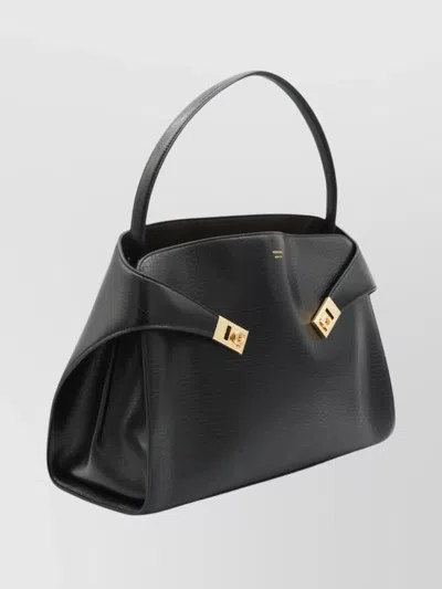 Ferragamo Hug Black Shoulder Bag With Logo Print On The Front In Leather Woman In Multi