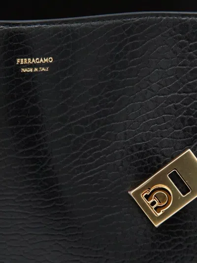 Ferragamo Hug Black Shoulder Bag With Logo Print On The Front In Leather Woman In Multi