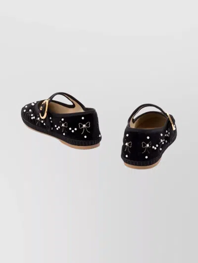 Valentino Signature Vlogo Ballerina Shoes In Velvet In Black