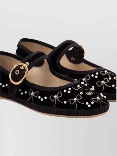 Valentino Signature Vlogo Ballerina Shoes In Velvet In Black