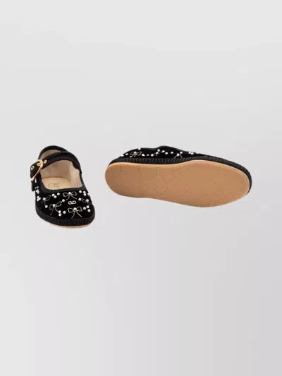 Valentino Signature Vlogo Ballerina Shoes In Velvet In Black