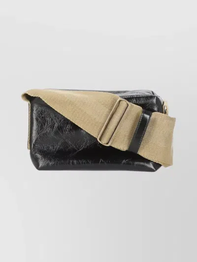 Uma Wang Textured Leather Shoulder Bag With Adjustable Strap In Black
