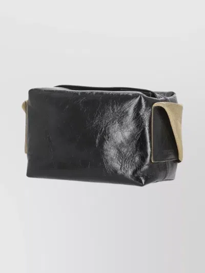 Uma Wang Textured Leather Shoulder Bag With Adjustable Strap In Black