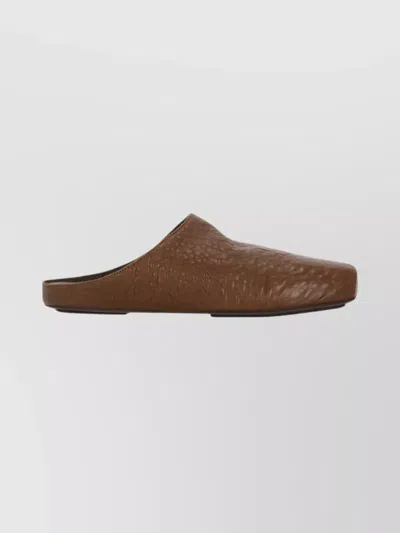 Uma Wang Leather Slippers With Flat Sole And Squared Toe In Animal Print