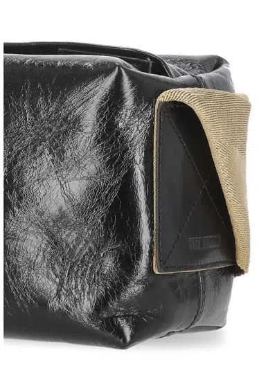 Uma Wang Textured Leather Shoulder Bag With Adjustable Strap In Black