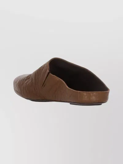 Uma Wang Leather Slippers With Flat Sole And Squared Toe In Animal Print