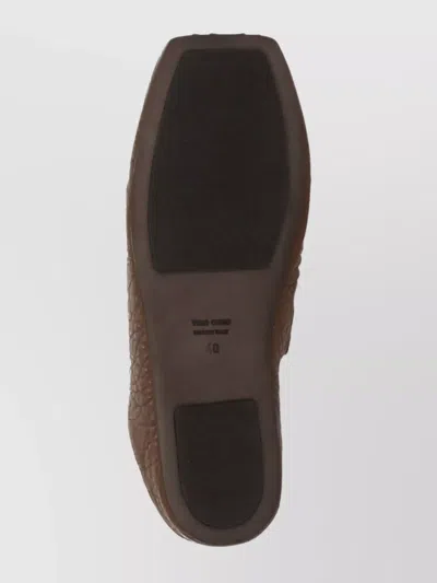 Uma Wang Leather Slippers With Flat Sole And Squared Toe In Animal Print