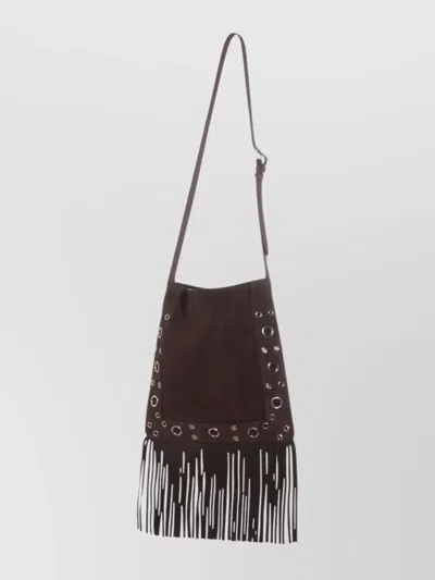 Valentino Garavani Fringed Suede Shoulder Bag With Adjustable Strap In Brown