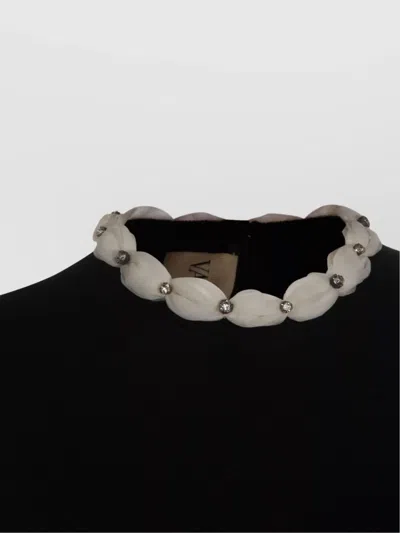 Valentino Embellished Neckline Fitted Short Sleeve Knitwear In Black