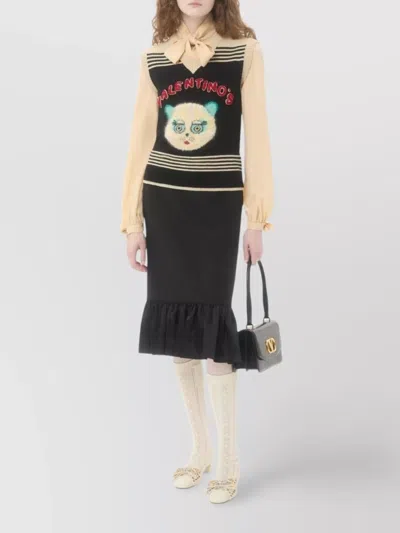 Valentino Cat Motif Wool Sleeveless Vest In Blue