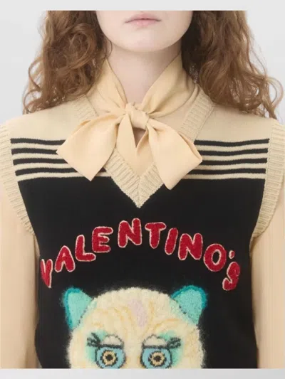 Valentino Cat Motif Wool Sleeveless Vest In Blue