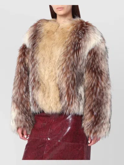 Halfboy Short Textured Faux Fur Coat In Multi