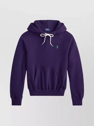 Polo Ralph Lauren Cozy Fleece Hoodie Drawstring Style In Purple
