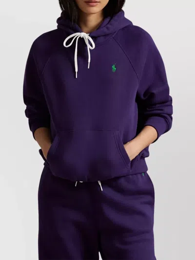Polo Ralph Lauren Cozy Fleece Hoodie Drawstring Style In Purple