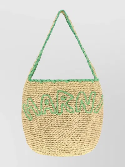 Marni Medium Curved Straw Tote Bag In Neutral