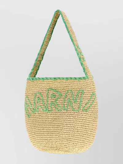 Marni Medium Curved Straw Tote Bag In Neutral