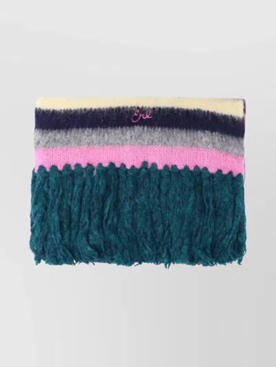 Erl Multicolor Striped Knit Scarf With Fringed Ends In Multi