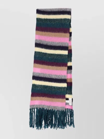 Erl Multicolor Striped Knit Scarf With Fringed Ends In Multi