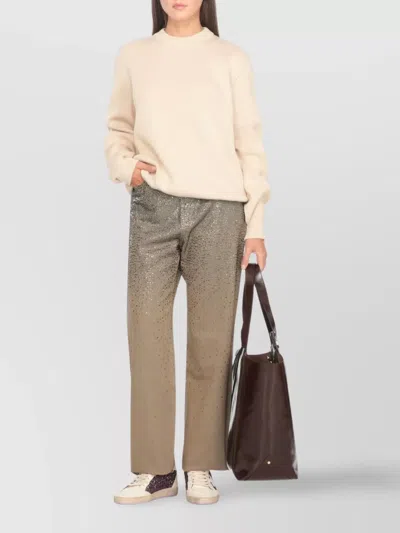 Golden Goose Straight-leg Pants With Gradient Crystal Embellishment In Nude