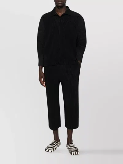 Issey Miyake Straight-leg Trousers With Pleated Texture And Elasticated Waistband In Black