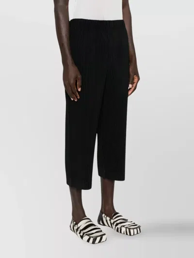 Issey Miyake Straight-leg Trousers With Pleated Texture And Elasticated Waistband In Black