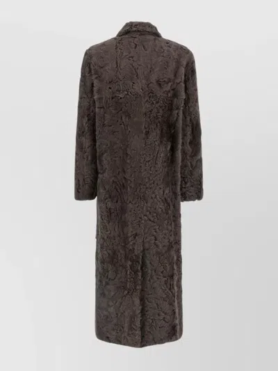 Brunello Cucinelli Long Faux Fur Coat With Notched Lapels In Gray