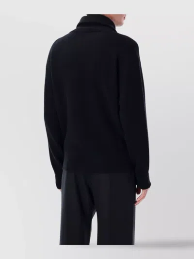 Lemaire Half Zip Sweater In Ribbed Virgin Wool In Black