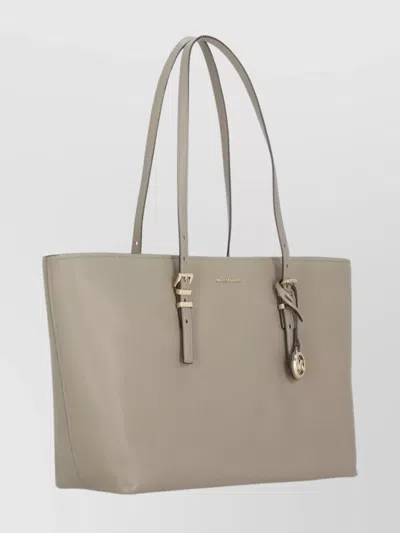 Michael Michael Kors Structured Leather Shoulder Bag And Handles In Gray