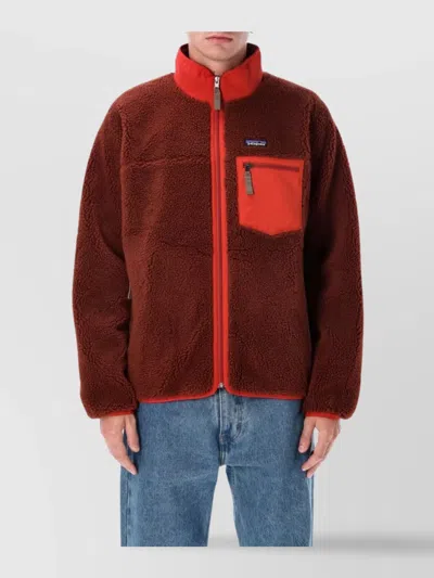 Patagonia Textured Fleece Jacket With Contrasting Accents In Red