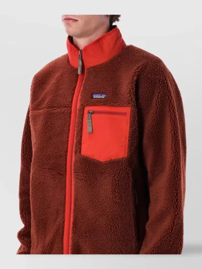 Patagonia Textured Fleece Jacket With Contrasting Accents In Red