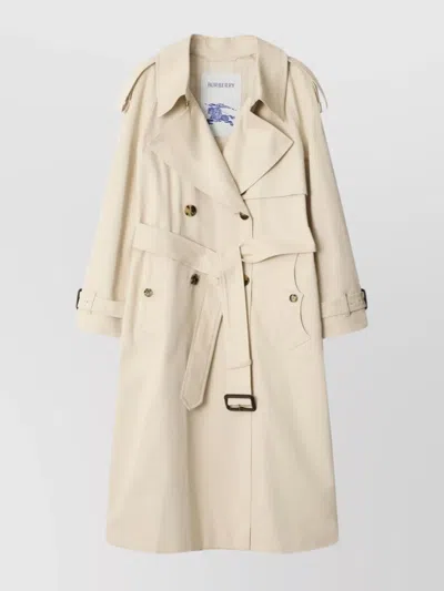 Burberry Light Beige Cotton Fitzrovia Trench Coat Women In Neutral