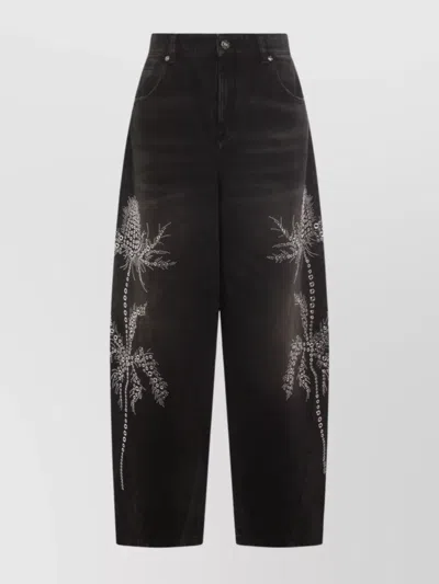 Blumarine Jeans Dalla Gamba Ampia In Denim Nero Donna In Black