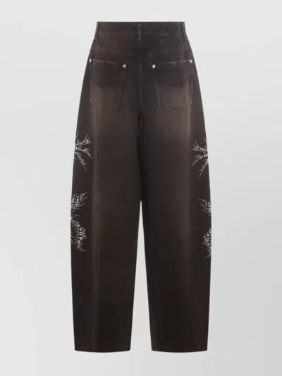 Blumarine Jeans Dalla Gamba Ampia In Denim Nero Donna In Black