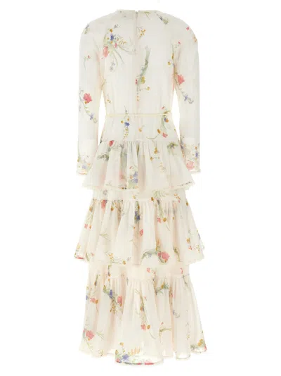 Zimmermann Floral Tiered Maxi Dress With Long Sleeves In White