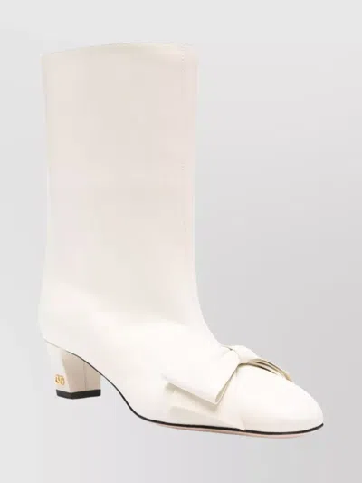 Valentino Leather Mid-calf Boots Featuring Bow Detail In White