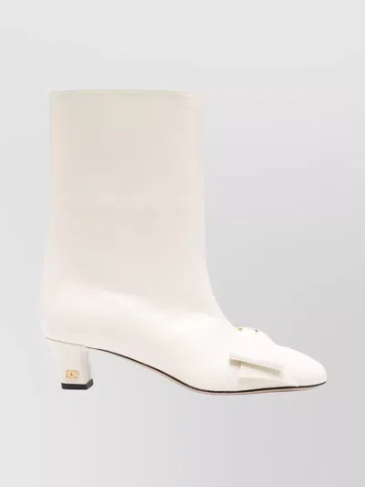 Valentino Leather Mid-calf Boots Featuring Bow Detail In White