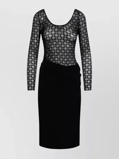 Givenchy Draped Dress In Jersey And Monogram 72 Tulle In Black