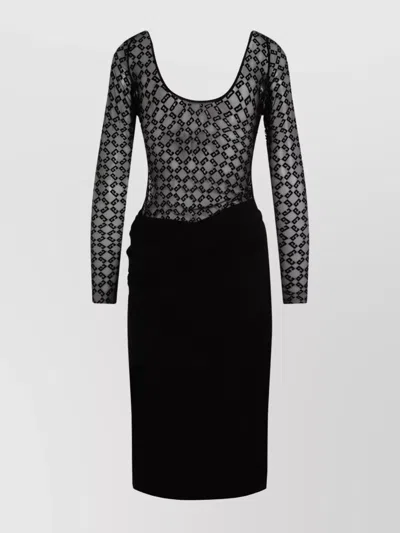 Givenchy Draped Dress In Jersey And Monogram 72 Tulle In Black