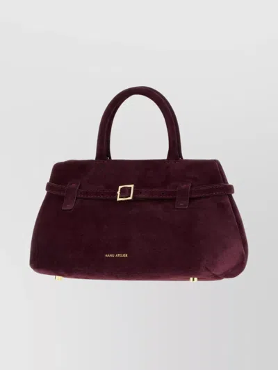 Manu Atelier Structured Suede Le Cambon 25 Shoulder Bag In Burgundy