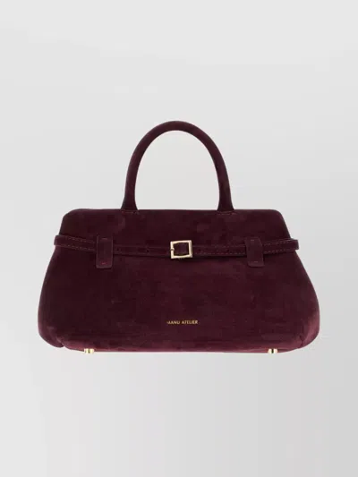 Manu Atelier Structured Suede Le Cambon 25 Shoulder Bag In Burgundy