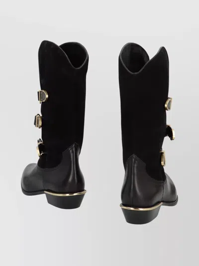 Isabel Marant Decorative Buckle Mid-calf Leather Boots In Black
