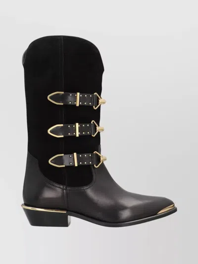Isabel Marant Decorative Buckle Mid-calf Leather Boots In Black