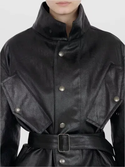 Maison Margiela Womens Black Belted Regular-fit Coated-cotton Jacket