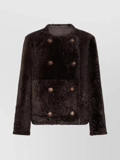 Brunello Cucinelli Reversible Double-breasted Fur Jacket With Button Detailing In Burgundy