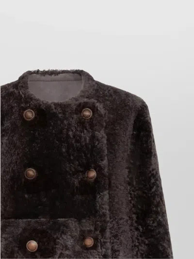 Brunello Cucinelli Reversible Double-breasted Fur Jacket With Button Detailing In Burgundy