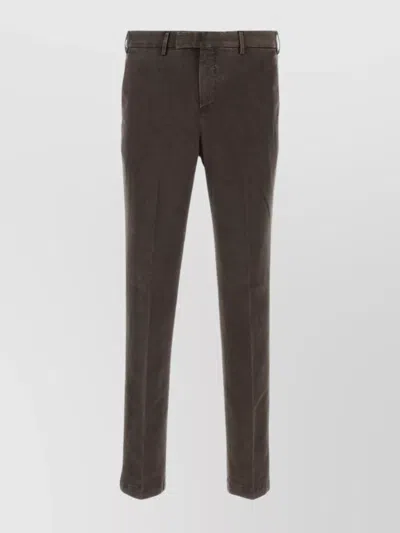 Pt Torino Stretch Cotton Trousers With Pockets And Loops In Brown