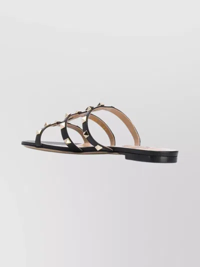 Valentino Rockstud Flat Sandals In Black