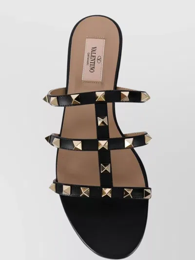 Valentino Rockstud Flat Sandals In Black