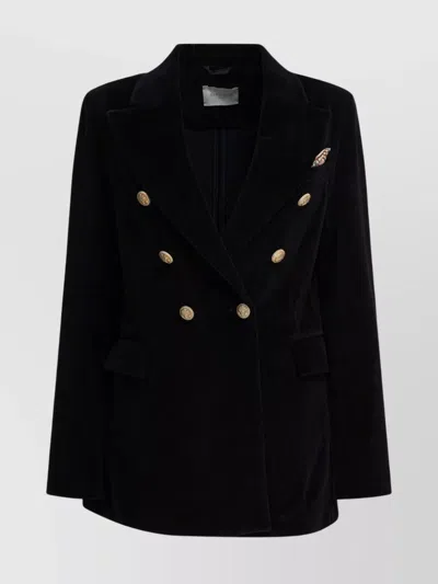 Circolo 1901 Double-breasted Velvet Jacket Featuring Pockets In Black
