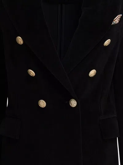 Circolo 1901 Double-breasted Velvet Jacket Featuring Pockets In Black